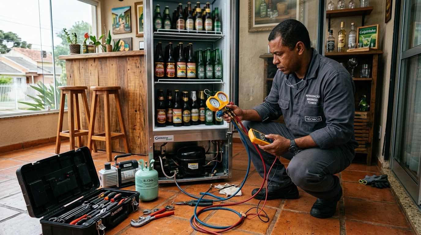 Técnico realizando manutenção de motor de cervejeira em Taubaté‑SP